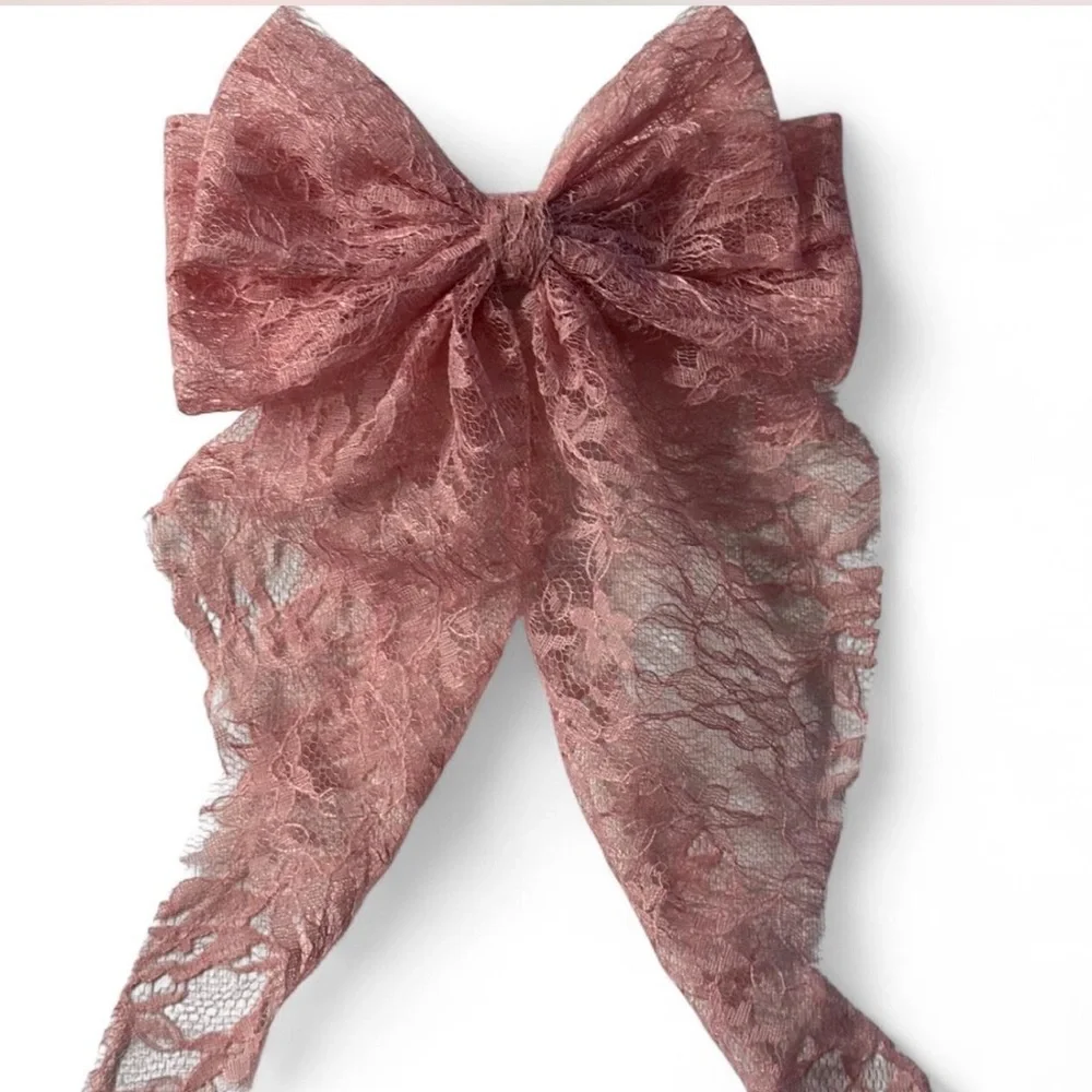 Lace Bow Hair Clip Set Pink Black Cream Romantic Ribbon Clips